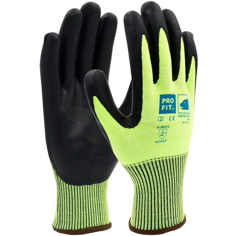 PRO FIT, nitrile cut resistance glove, Black, Neon Green, Cut protection nitrile