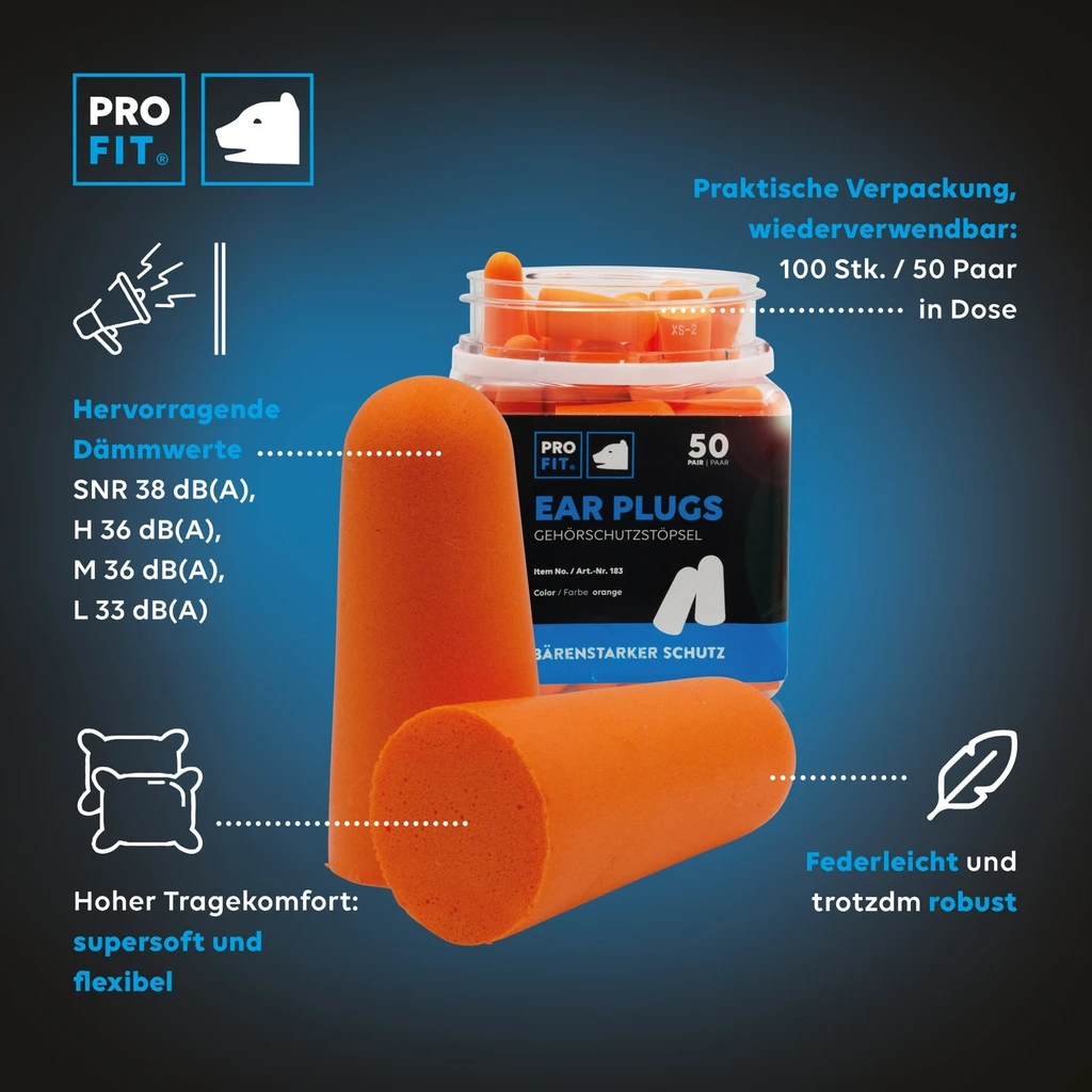 PRO FIT, Prosoft 38 earplugs, Orange, Earplugs