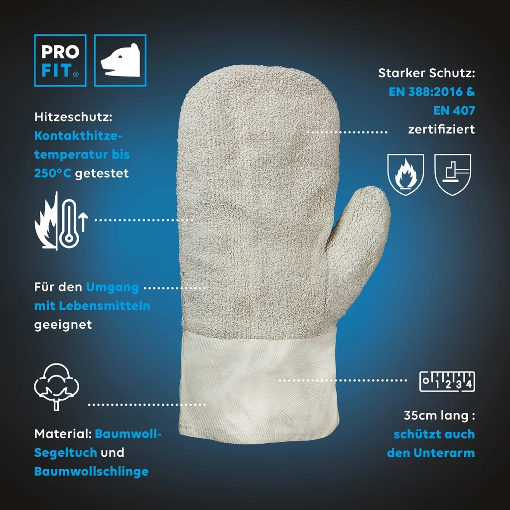 PRO FIT, heat protection glove, Natural, polyamide/cotton finely knitted glove