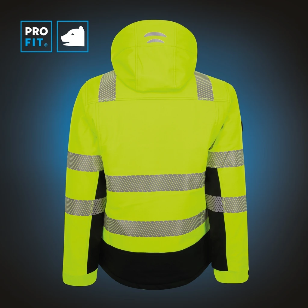 PRO FIT, winter warning protection softshell, Black, Neon Yellow, High-visibility protection softshell