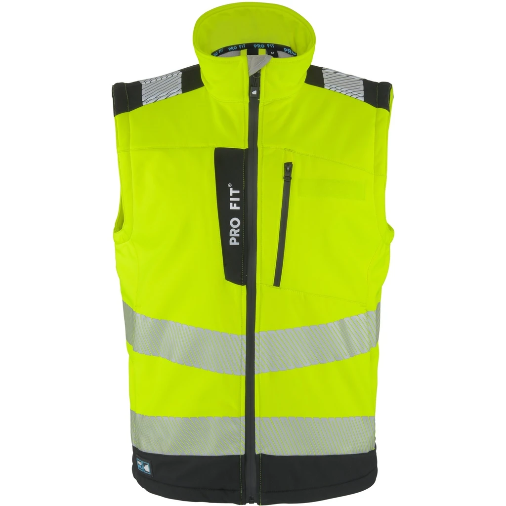 PRO FIT, Warning protection softshell vest, Black, Neon Yellow, High-visibility protection softshell