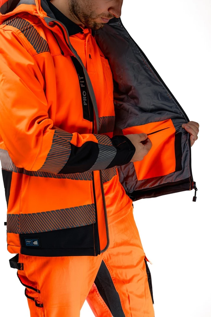PRO FIT, winter warning protection softshell, Black, Neon Orange, High-visibility protection softshell