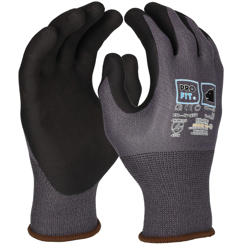 PRO FIT, nitrile foam glove maxim cool, Black, Grey, ESD Gloves