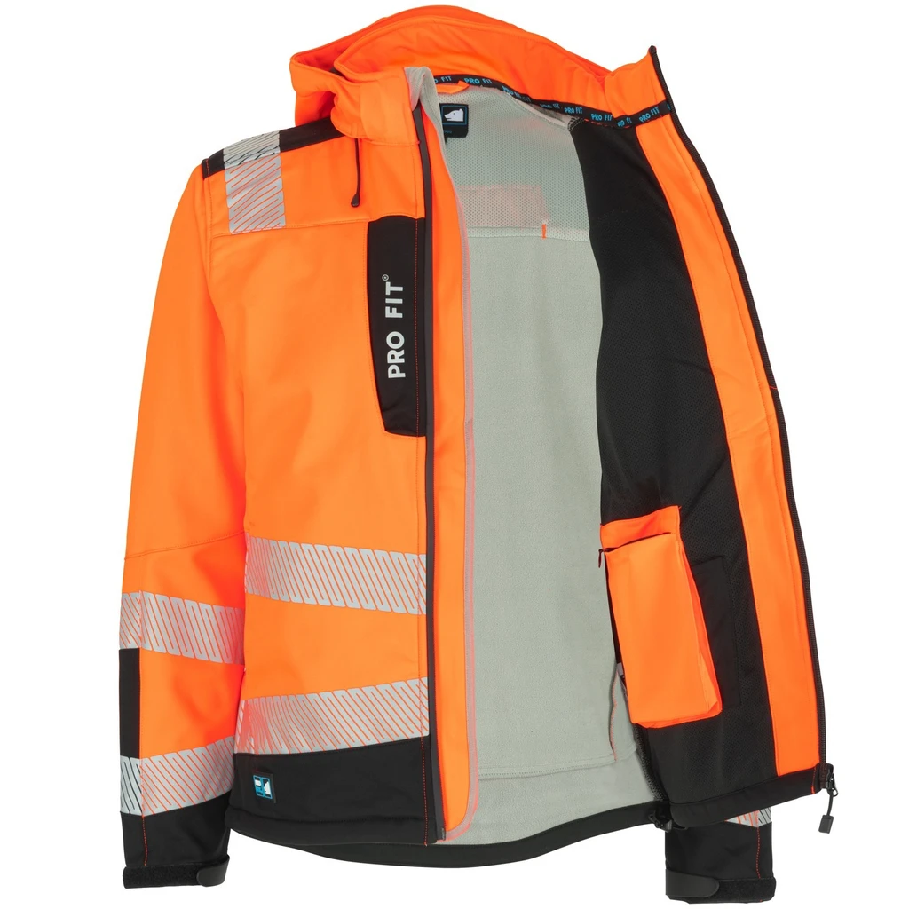PRO FIT, Warnschutz Softshelljacke, Schwarz, Neon Orange, Warnschutz Softshell
