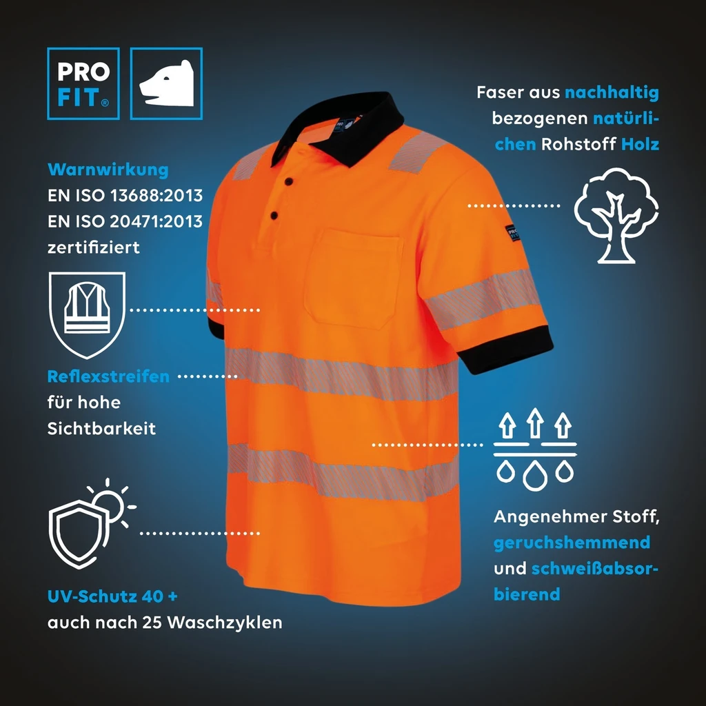 PRO FIT, High Visibility Poloshirt, Neon Orange, High-visibility clothing