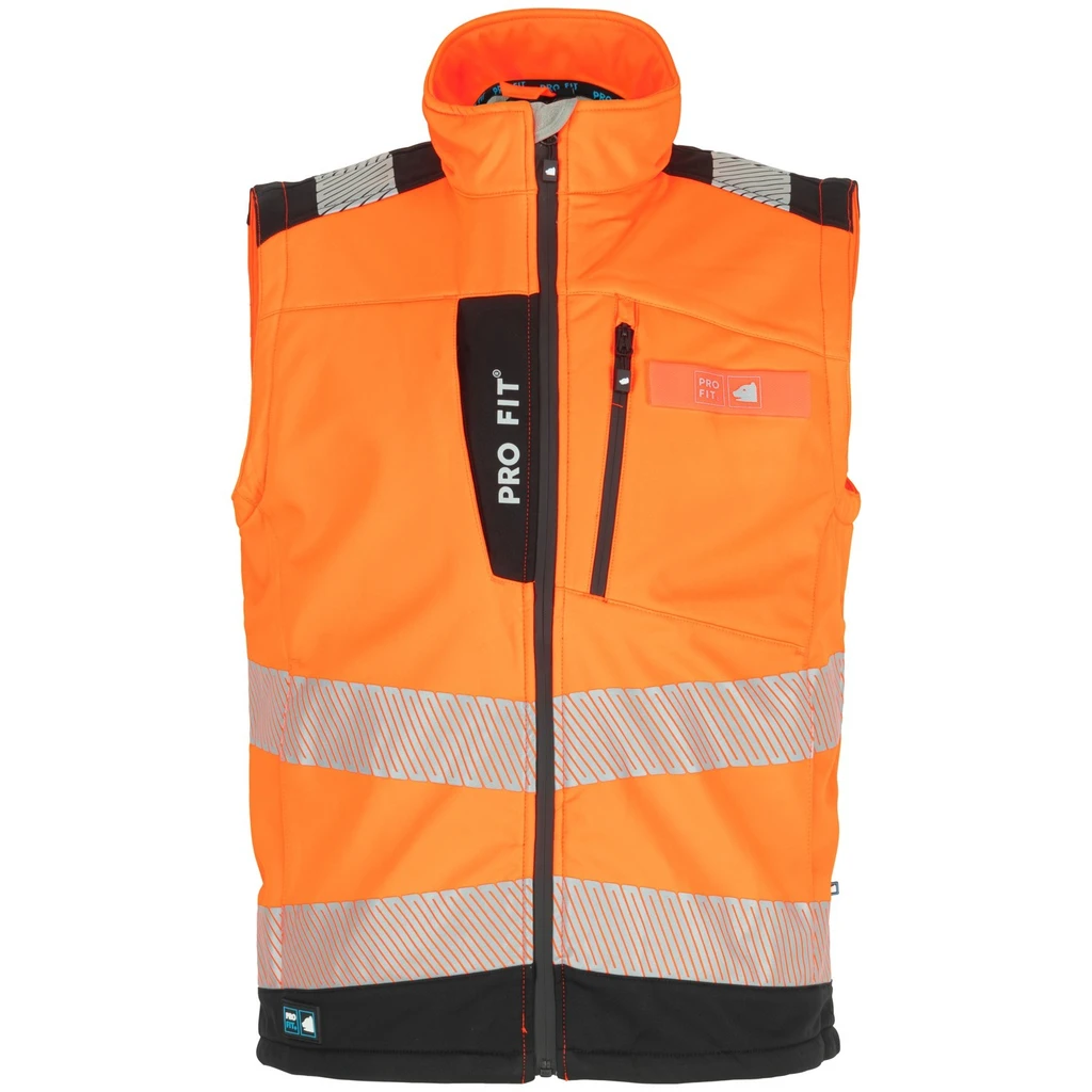 PRO FIT, Warning protection softshell vest, Black, Neon Orange, High-visibility protection softshell