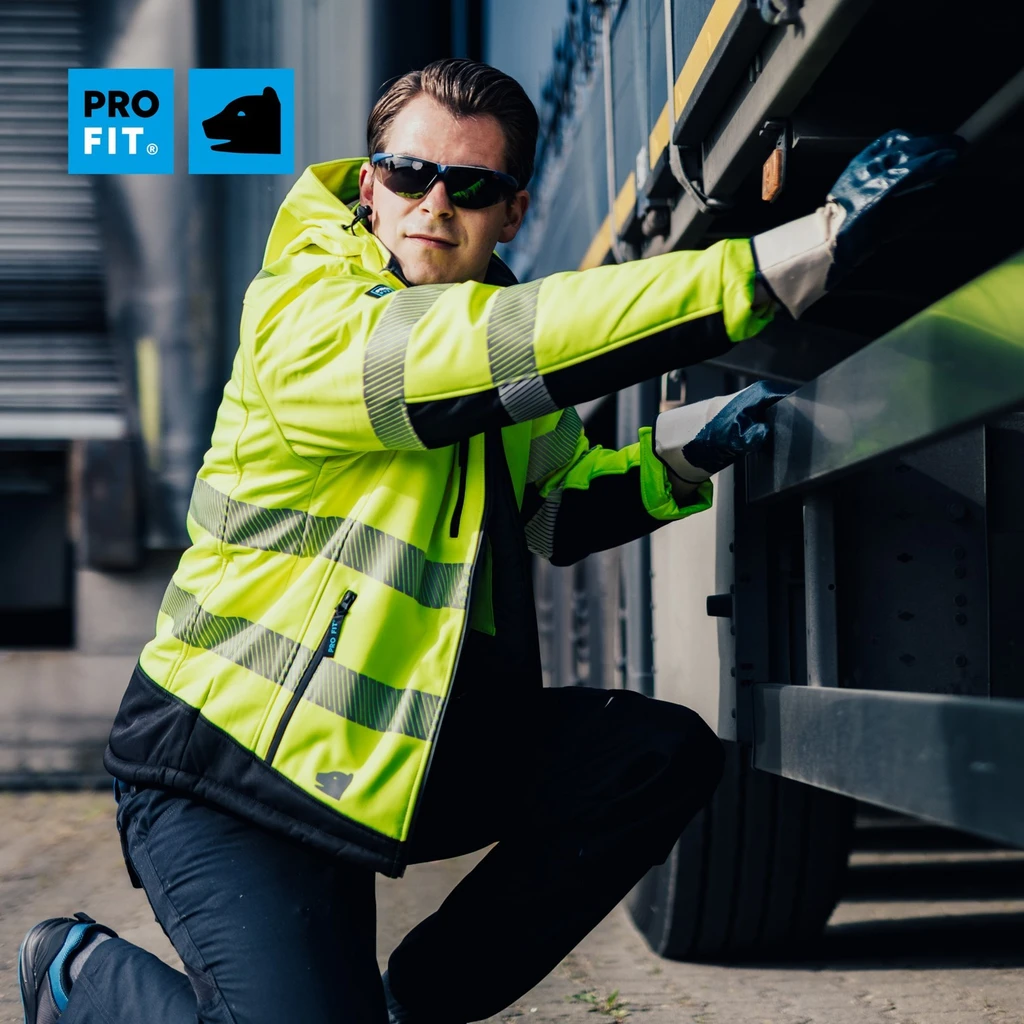 PRO FIT, winter warning protection softshell, Black, Neon Yellow, High-visibility protection softshell