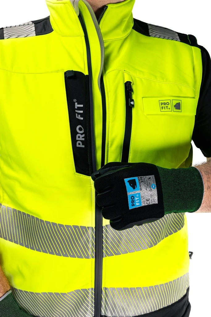 PRO FIT, Warnschutz Softshellweste, Schwarz, Neon Gelb, Warnschutz Softshell