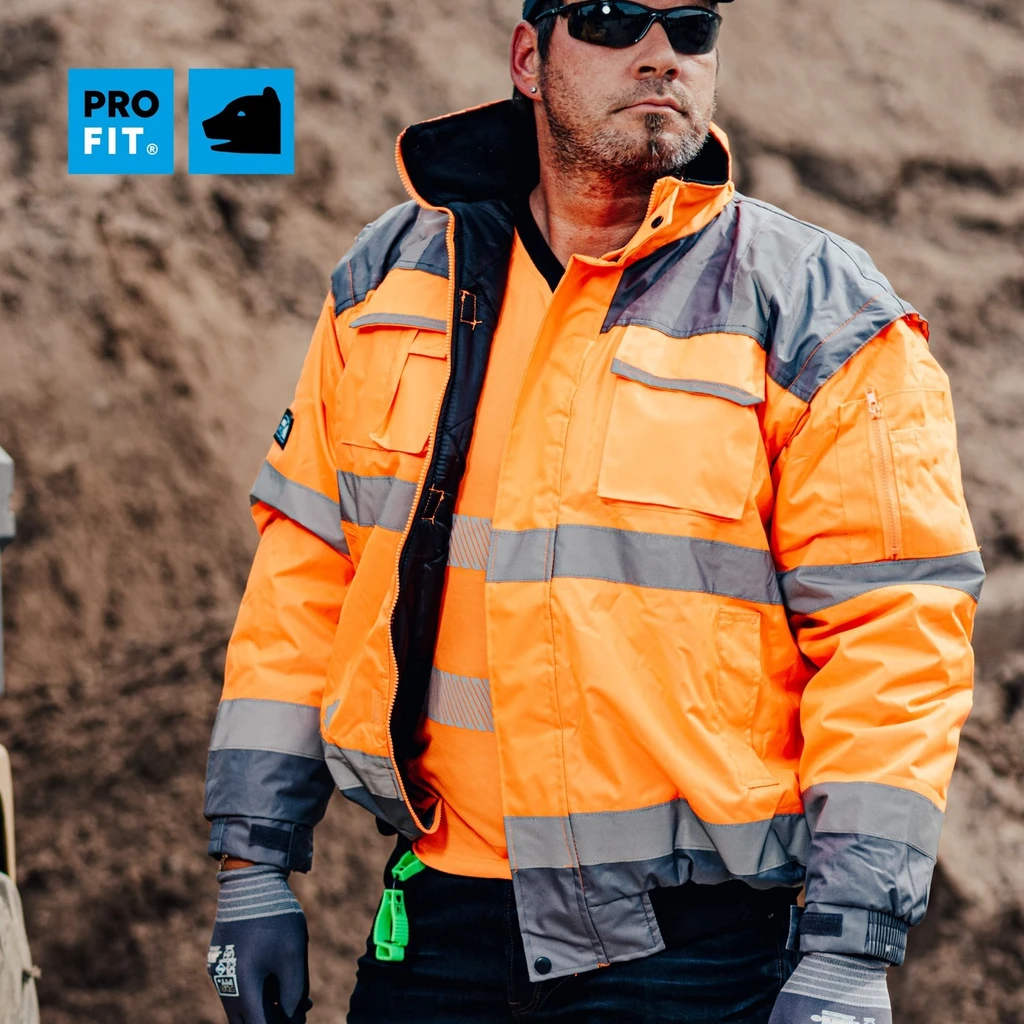 PRO FIT, Warning protection pilot’s jacket, Grey, Neon Orange, High-visibility clothing