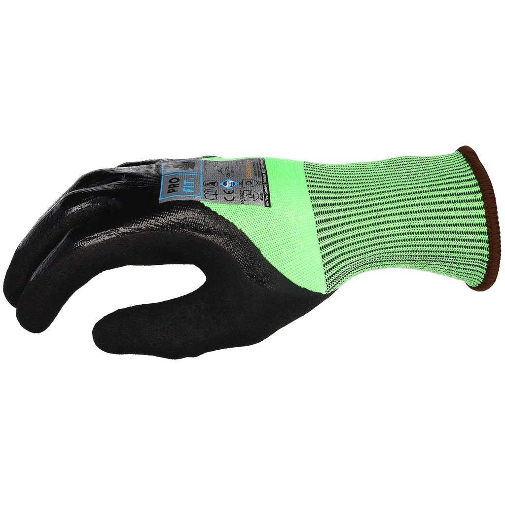 PRO FIT, nitrile cut resistance glove, Black, Neon Green, Cut protection nitrile