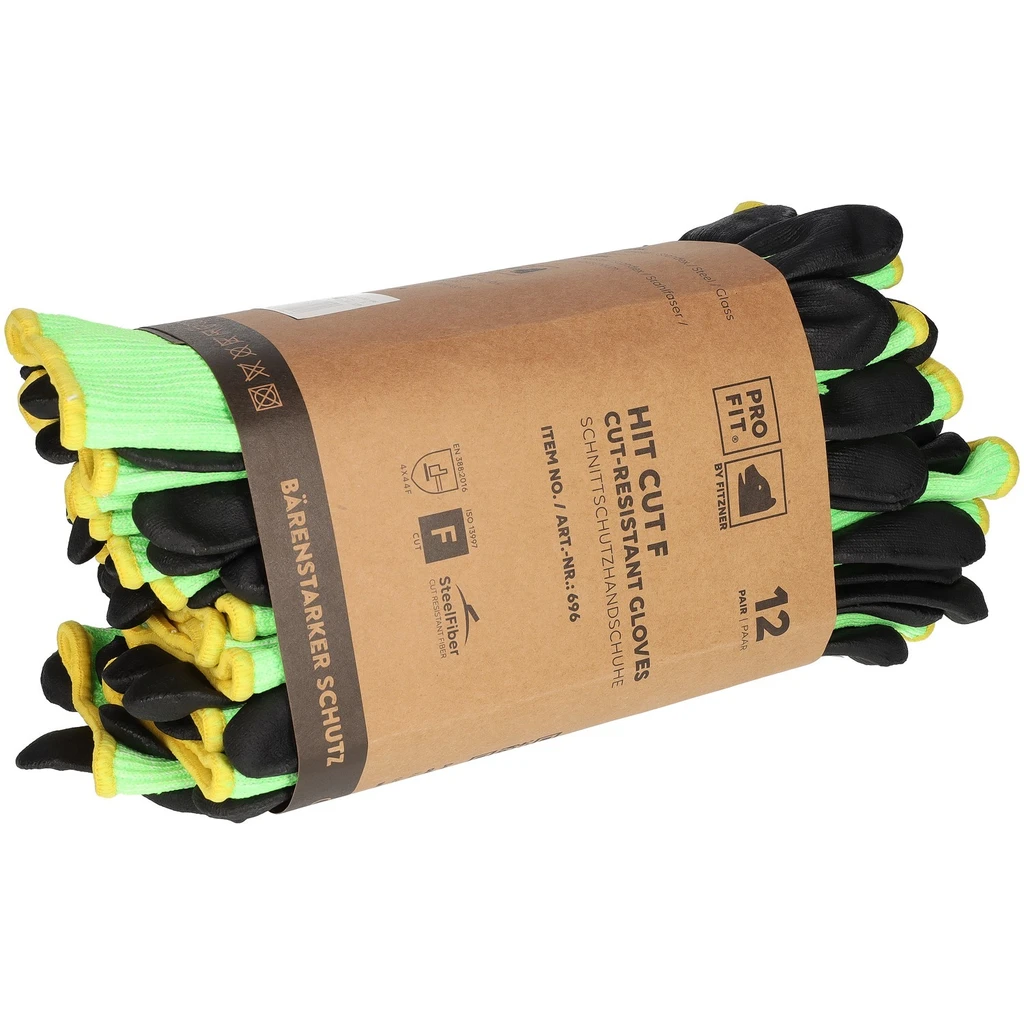 PRO FIT, nitrile cut resistance glove, Black, Neon Green, Cut protection nitrile