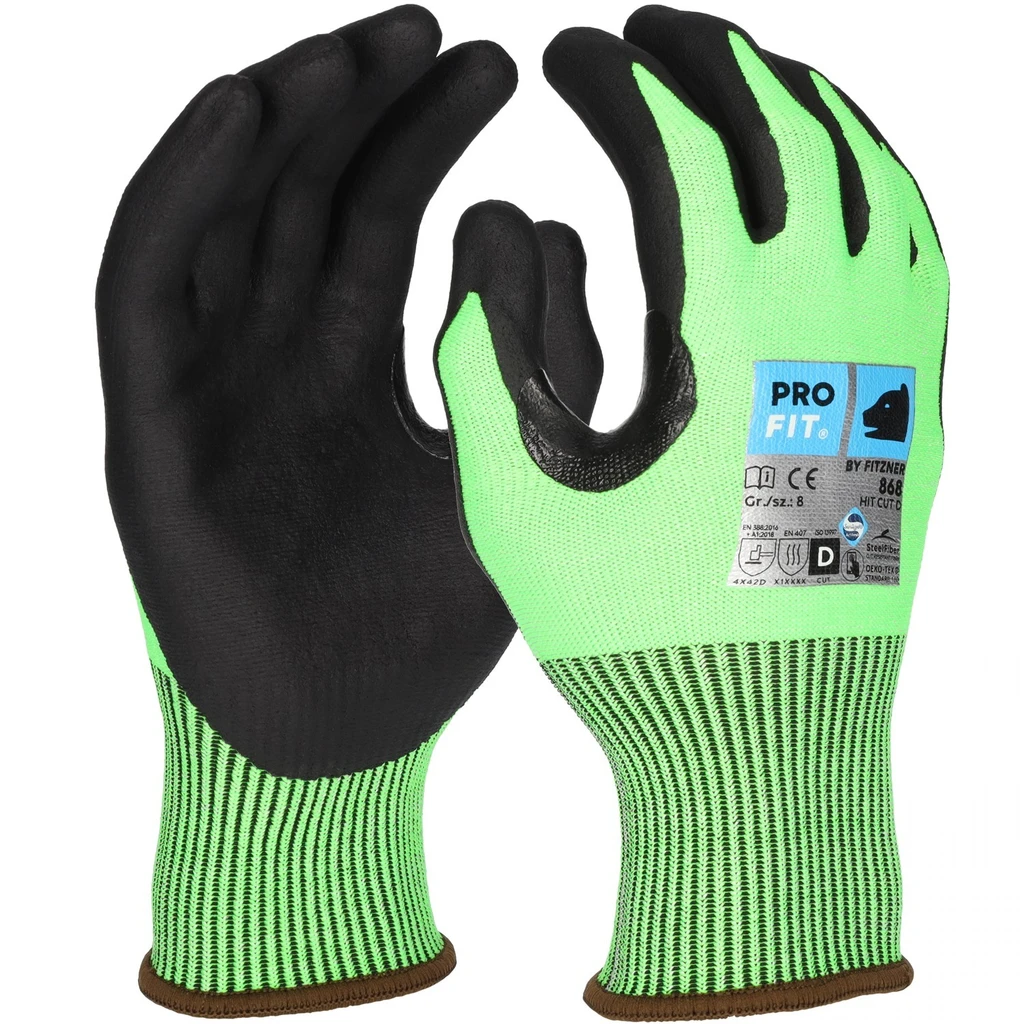 PRO FIT, nitrile cut resistance glove, Black, Neon Green, Cut protection nitrile